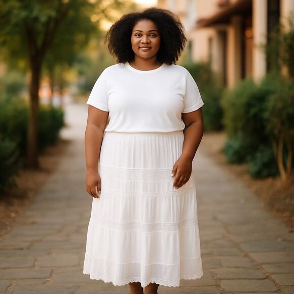 Johnny Was 2X Skirt Tier Maxi Scalloped Bottom Elastic Waist Bohemian Broomstick - Picture 1 of 13